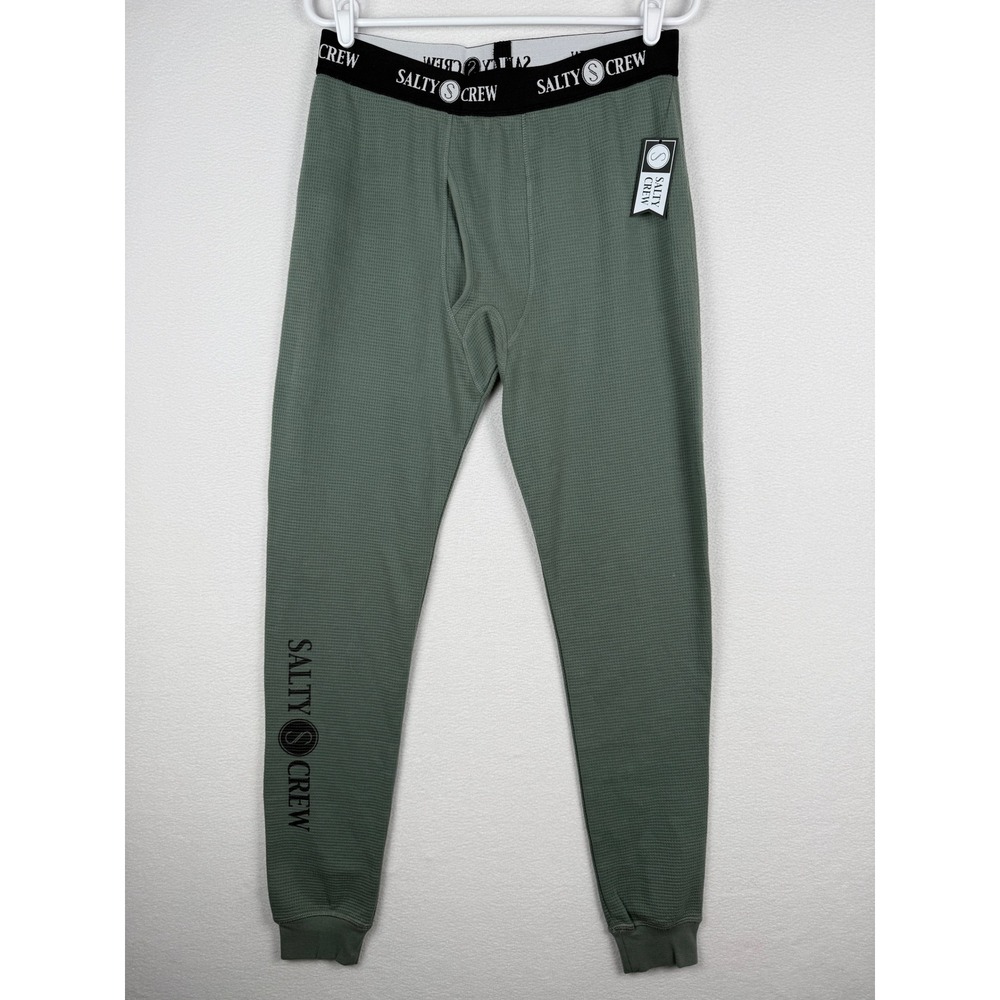 NEW Salty Crew Daybreak Thermal Pant Mens M Moss Green Waffle Knit Base Layer